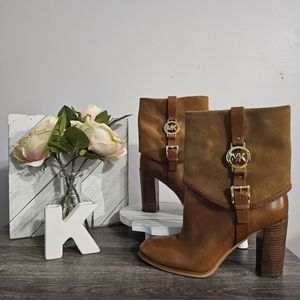 Michael Kors GUC Tan Leather Suede Fulton booties, size 8.5